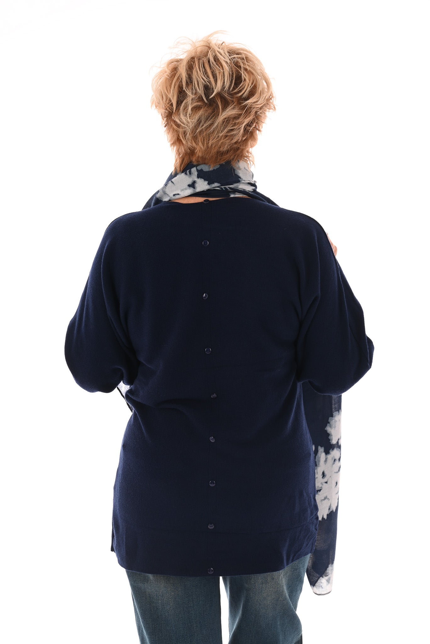 Trui met knoopjes pofmouwen marineblauw