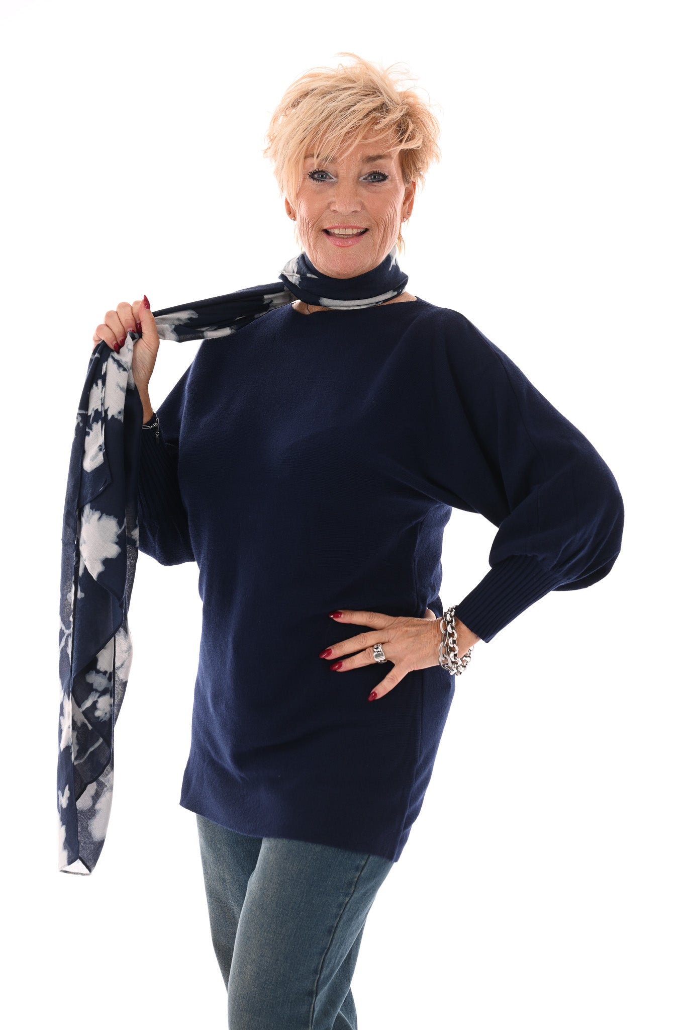 Trui met knoopjes pofmouwen marineblauw
