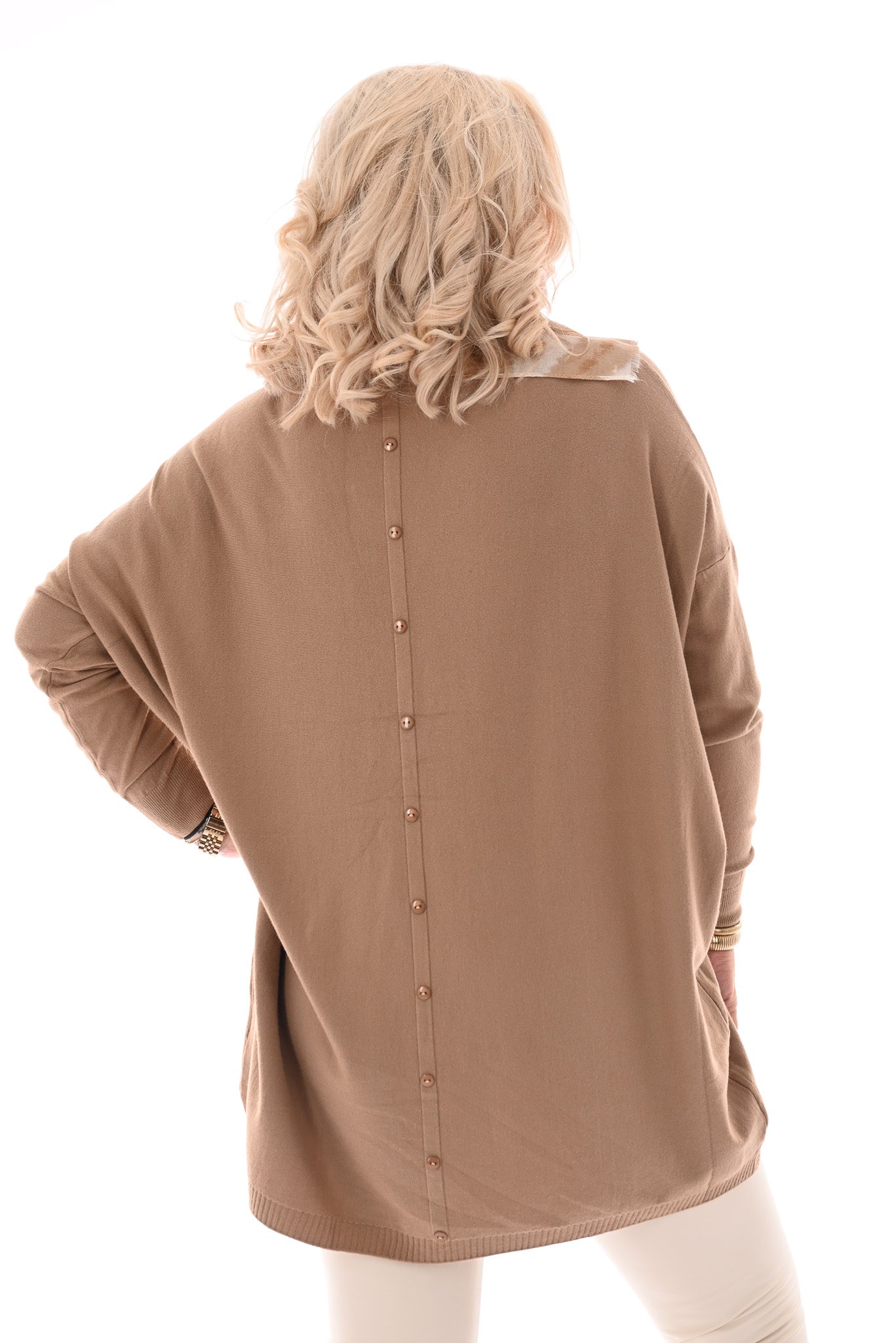 Trui met zakken en knoopjes camel