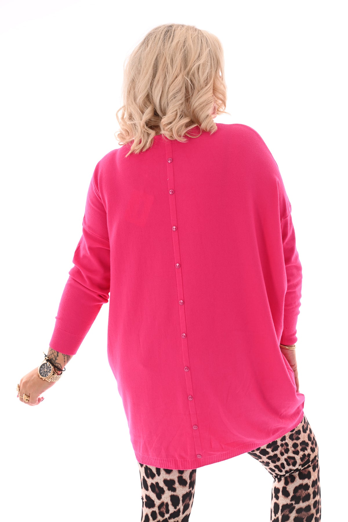 Trui met zakken en knoopjes fuchsia