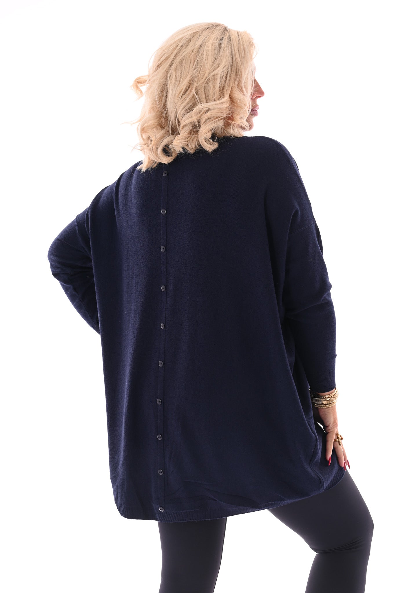 Trui met zakken en knoopjes marineblauw