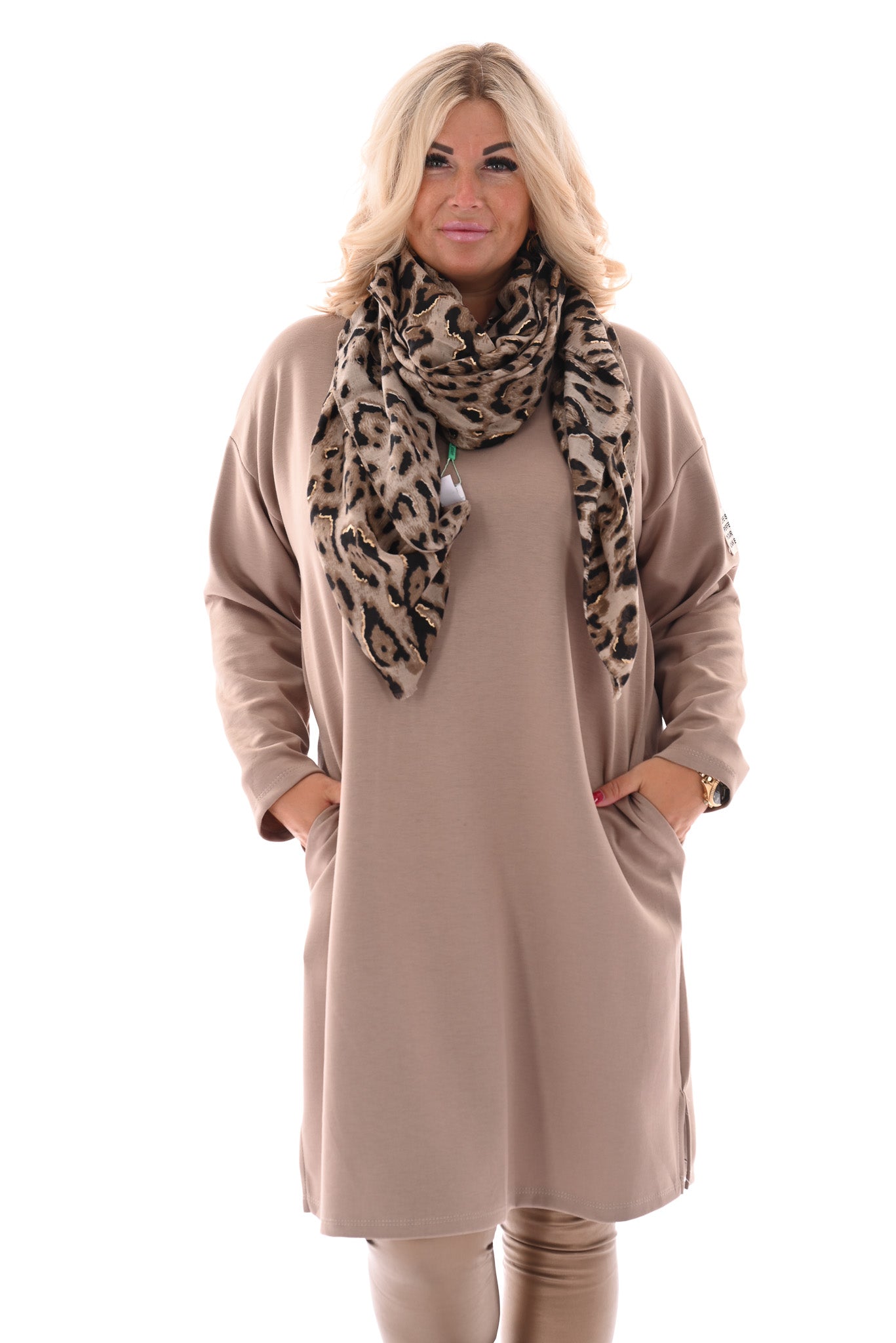 Sjaal grote panterprint taupe