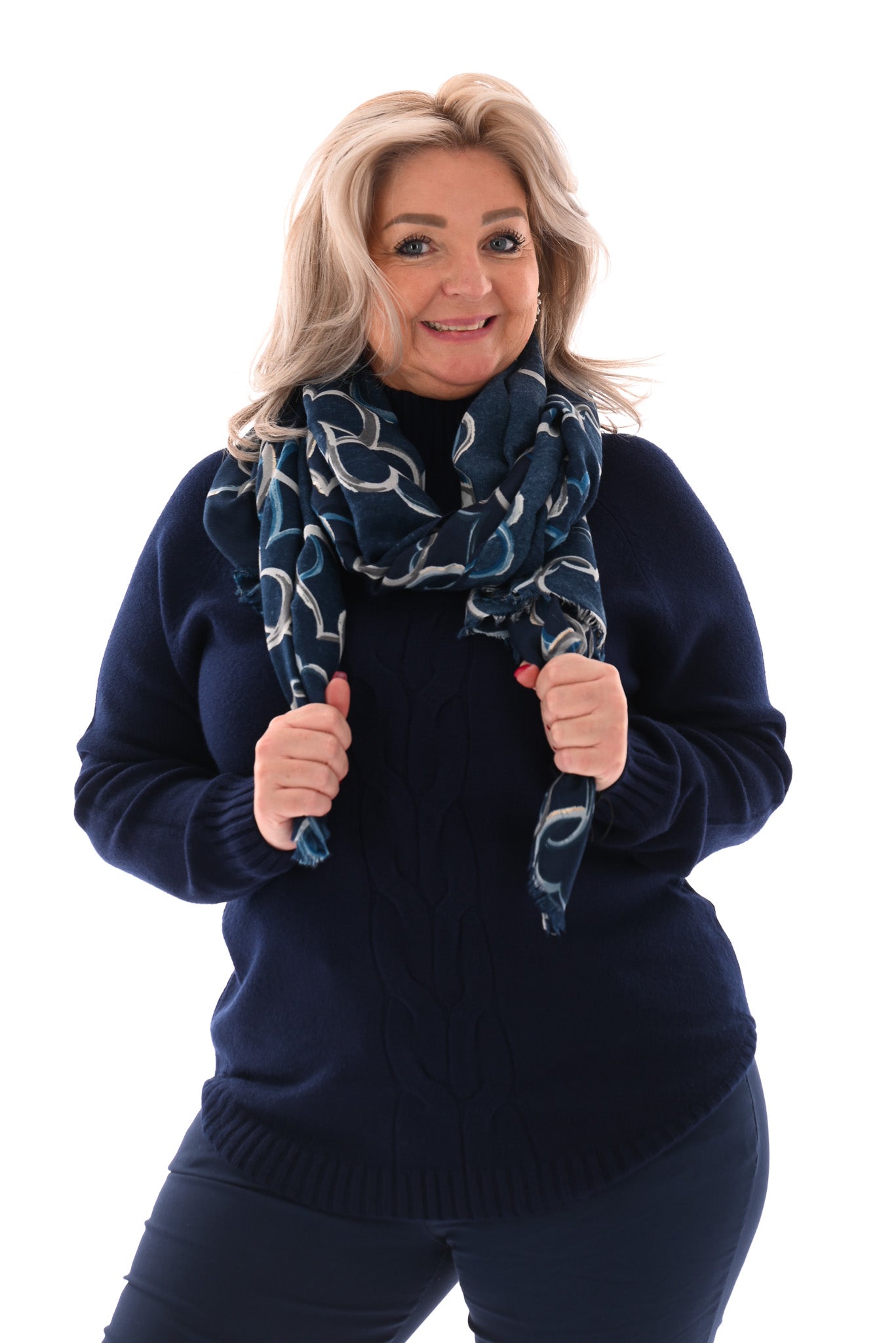 Kabel trui met turtle nek marineblauw