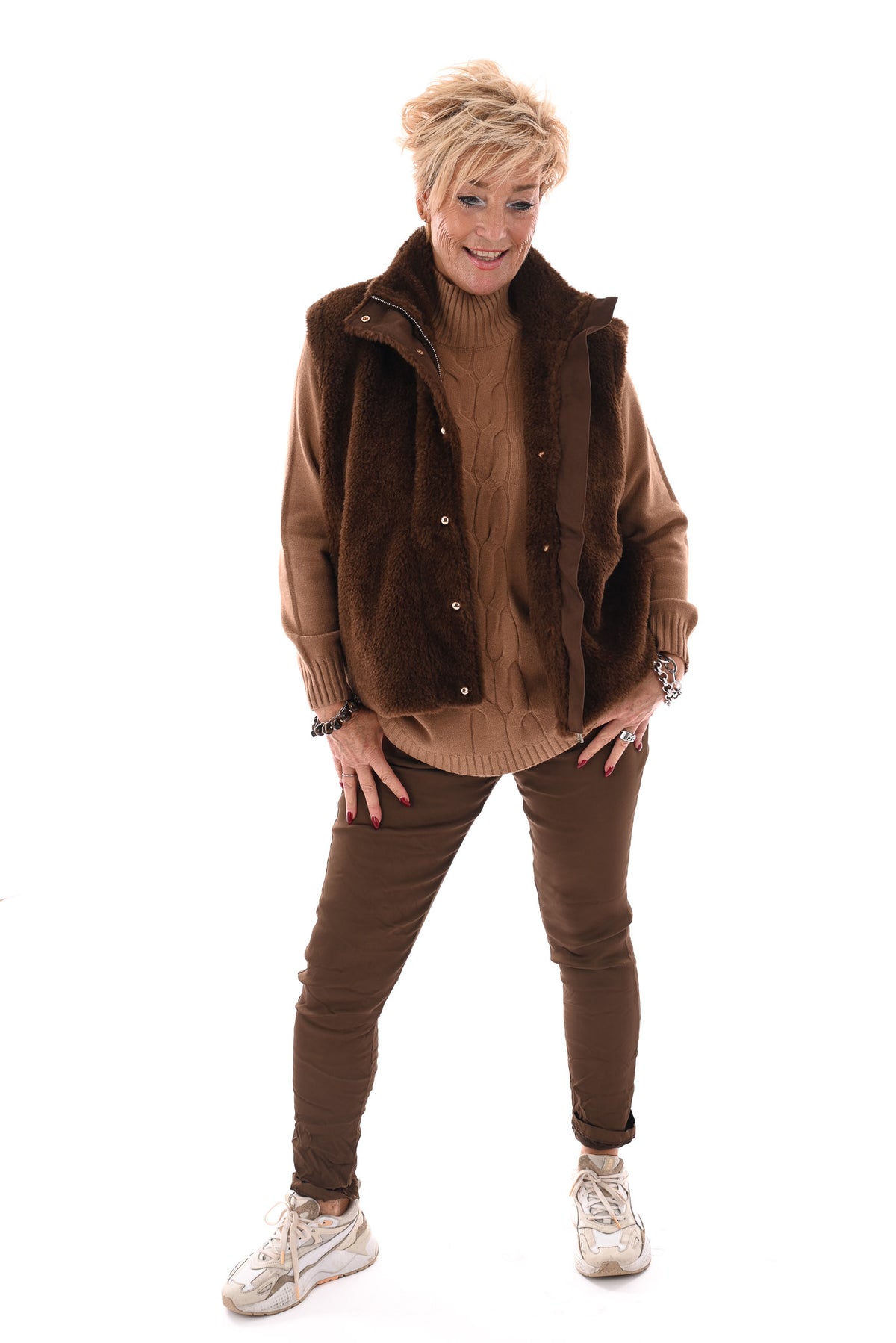 Bodywarmer faux fur bruin