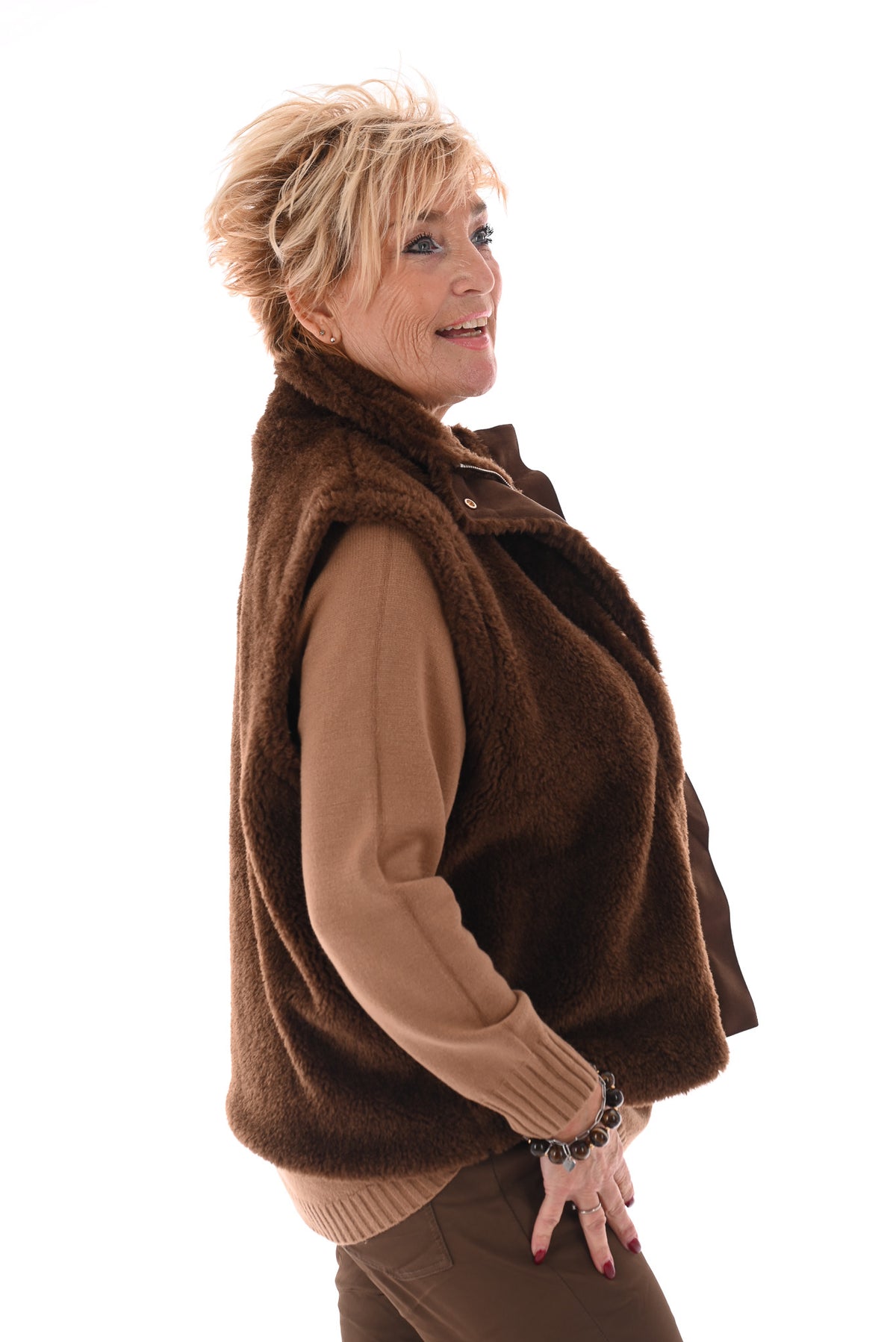 Bodywarmer faux fur bruin