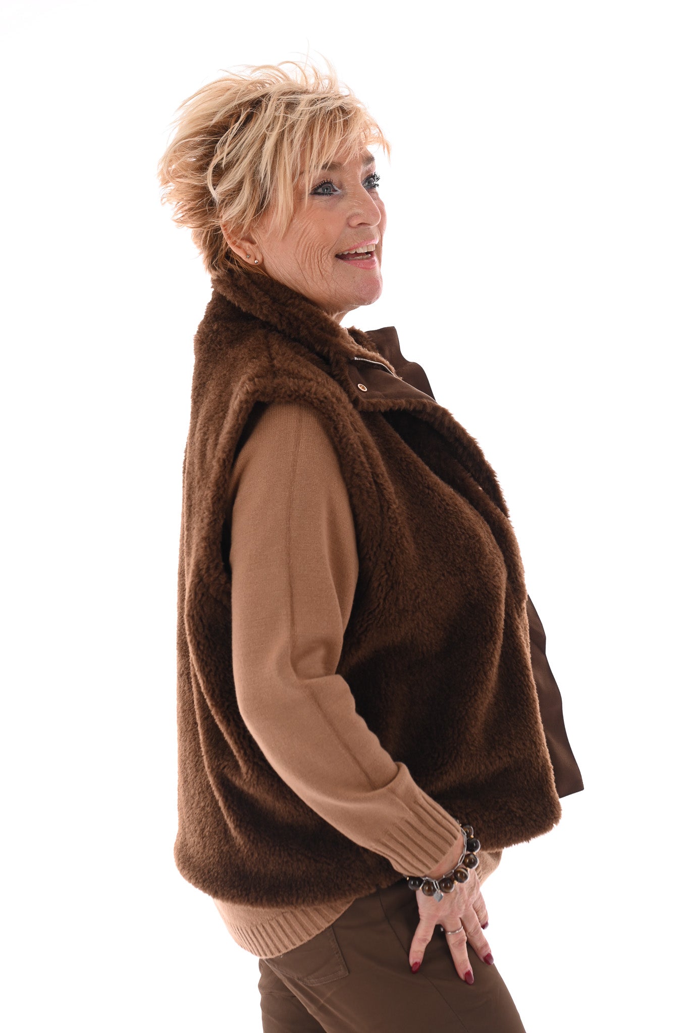 Bodywarmer faux fur bruin