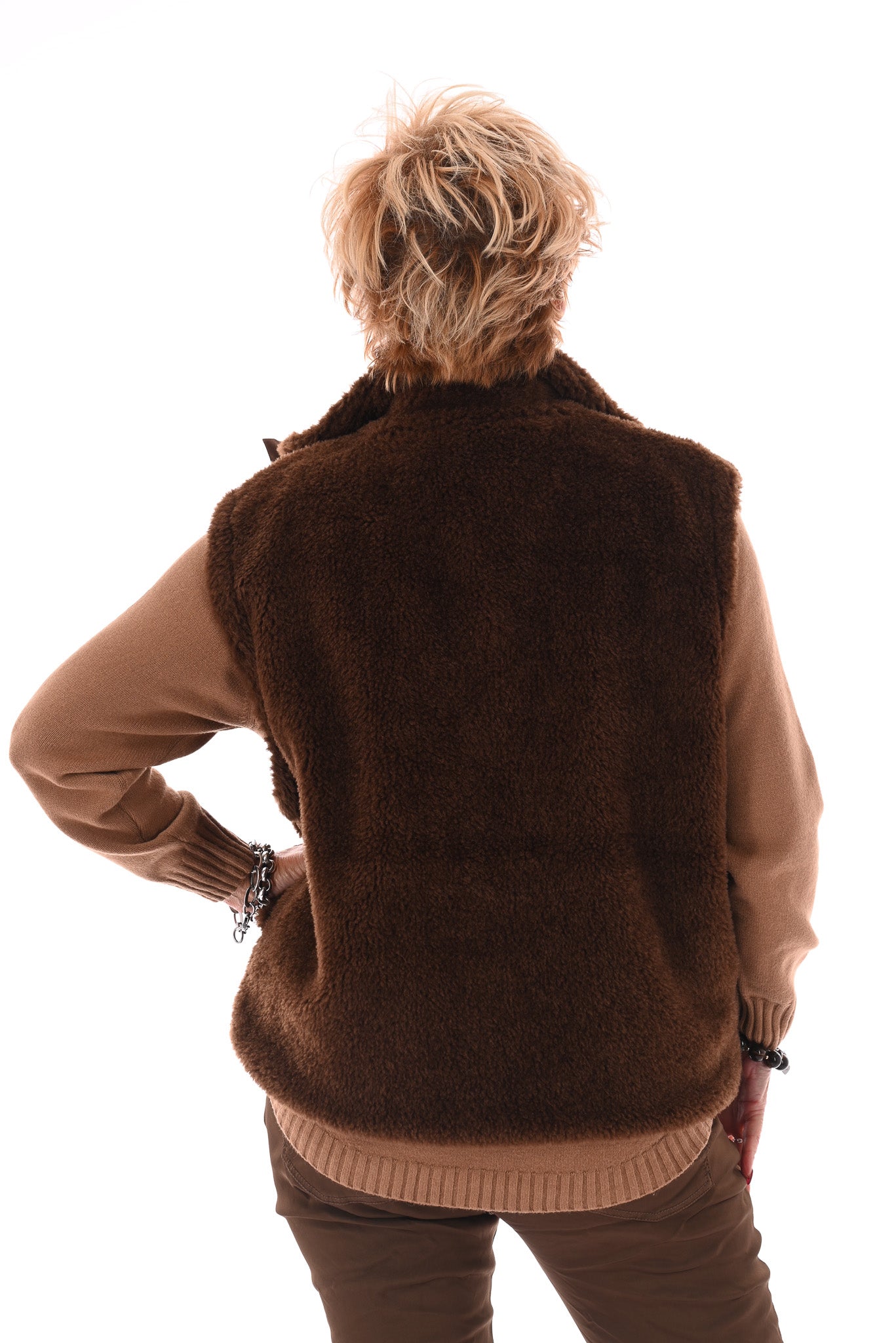 Bodywarmer faux fur bruin