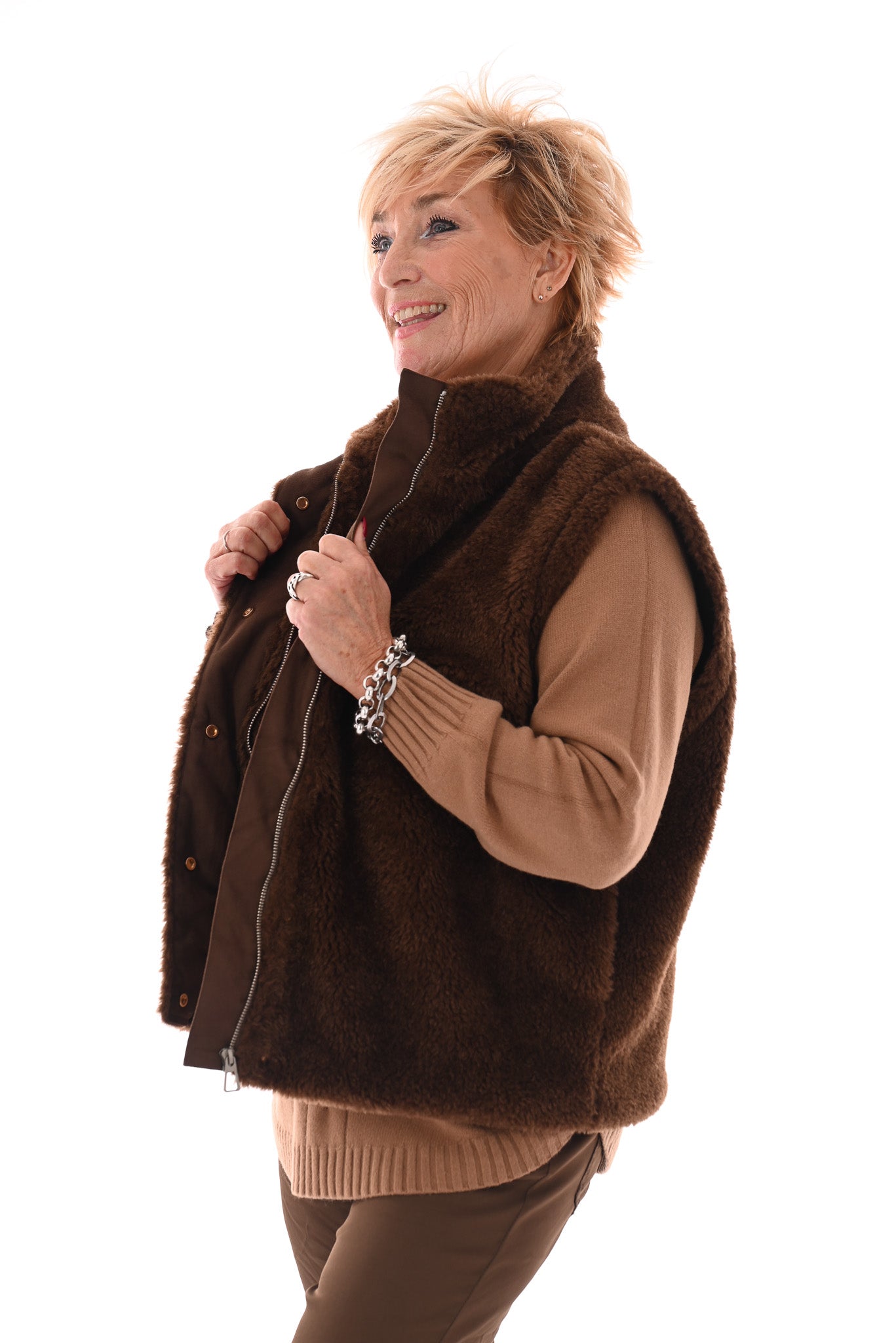 Bodywarmer faux fur bruin