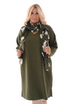 Sweaterdress v-hals applicatie legergroen