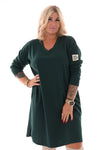 Sweaterdress v-hals applicatie flessengroen