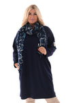 Sweaterdress v-hals applicatie marineblauw