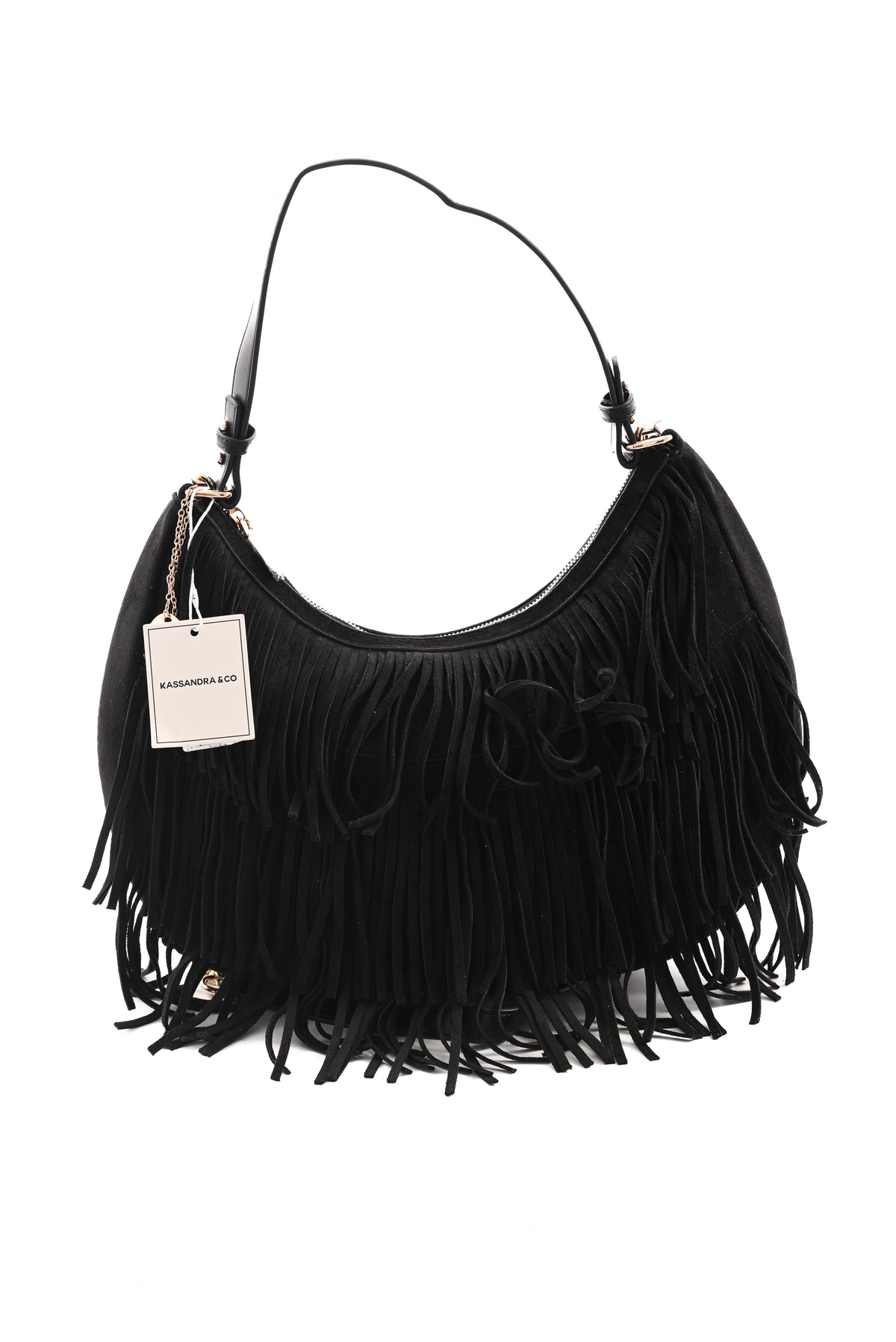 Tas suedinelook franjes rond zwart