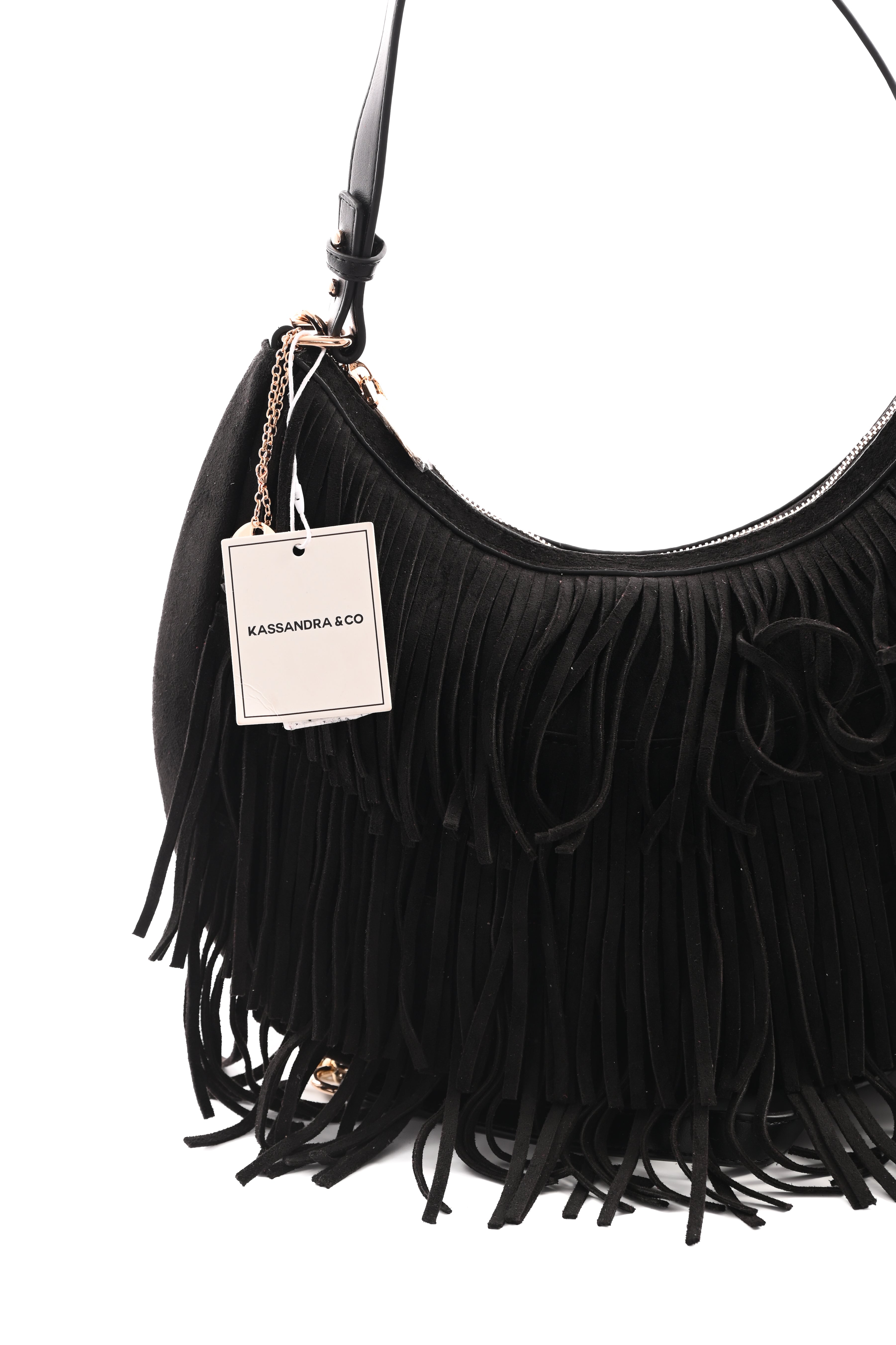 Tas suedinelook franjes rond zwart