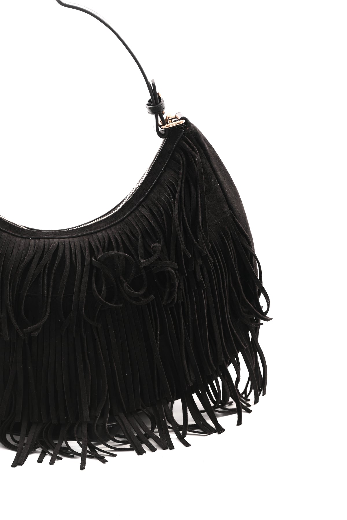 Tas suedinelook franjes rond zwart