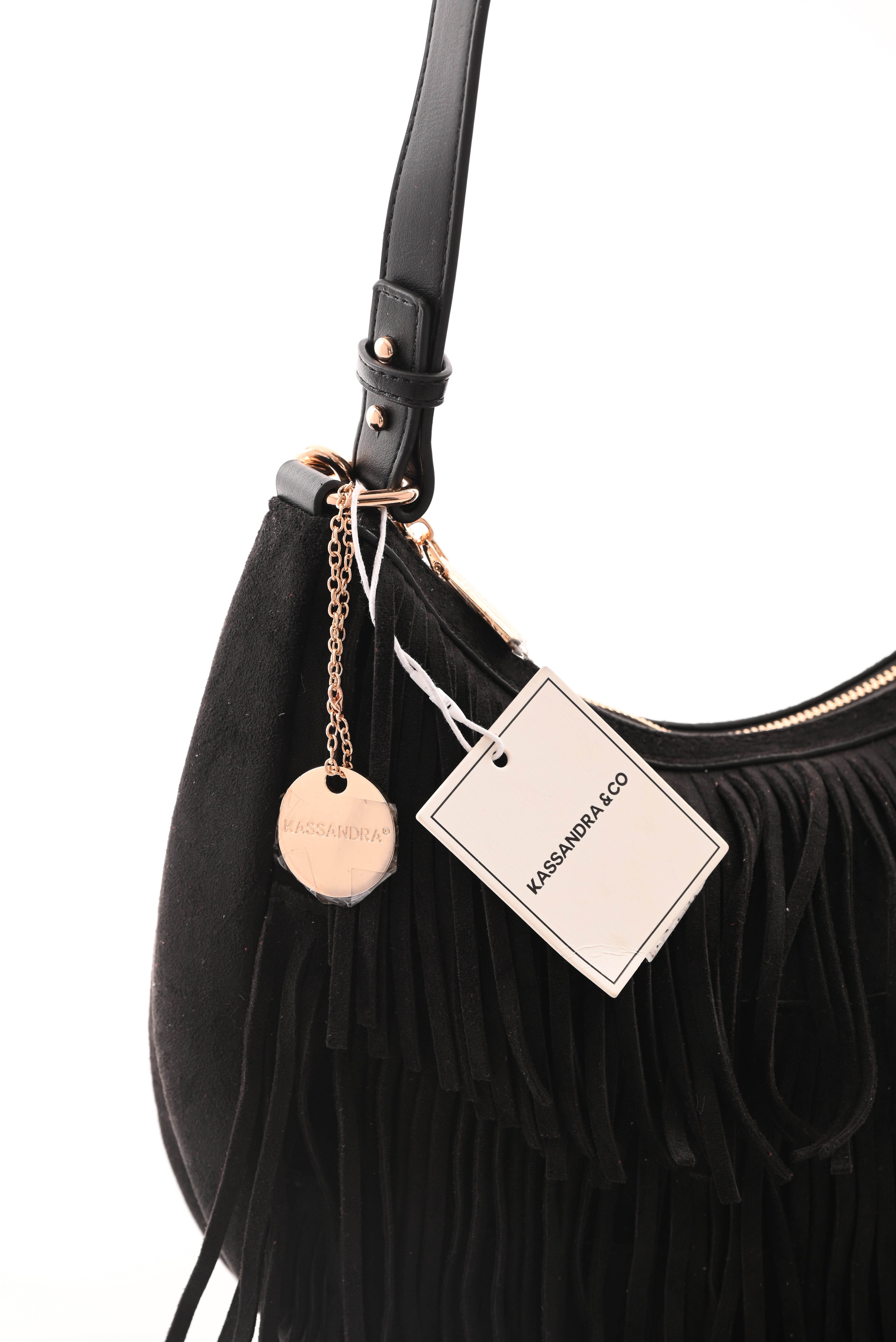 Tas suedinelook franjes rond zwart