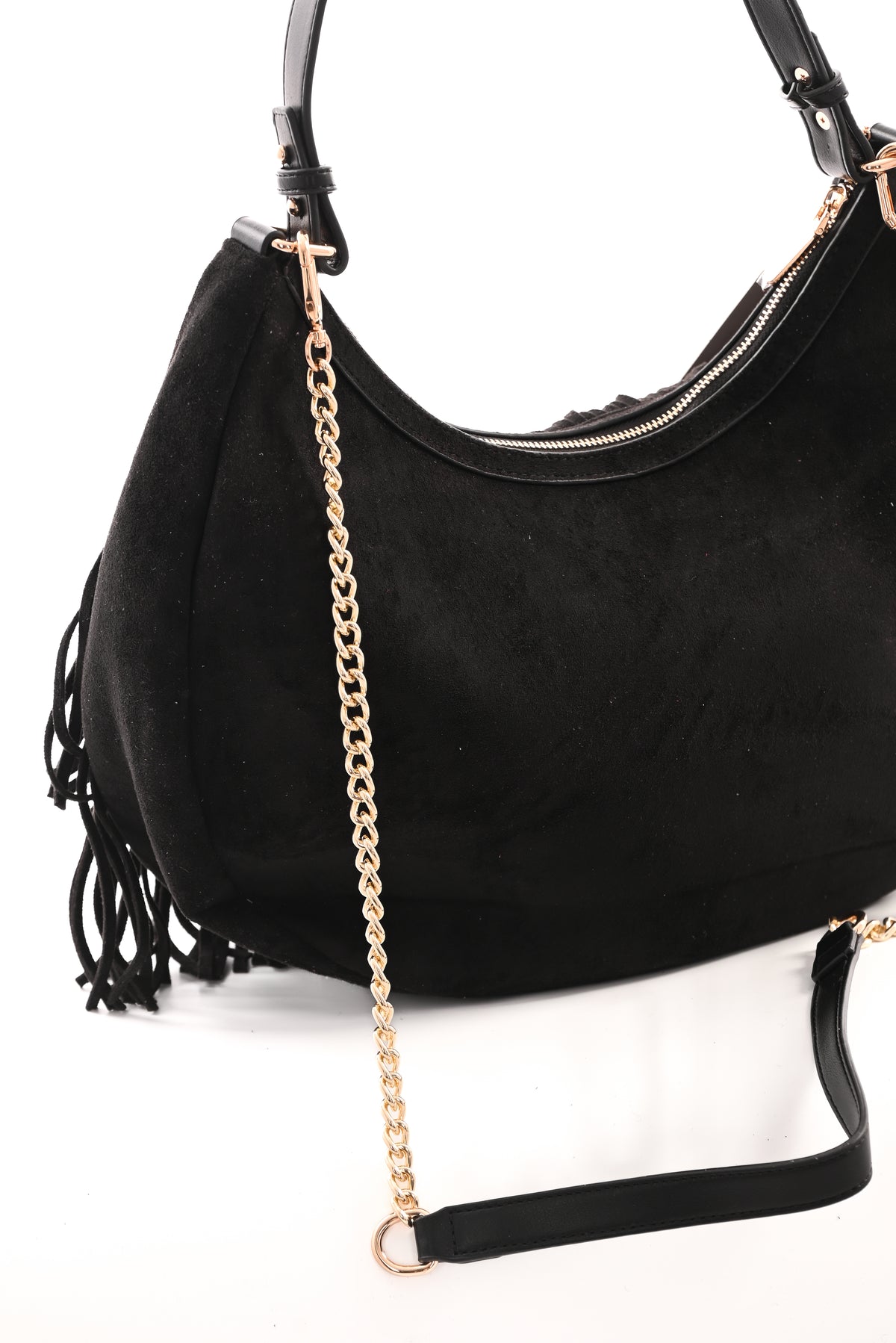 Tas suedinelook franjes rond zwart