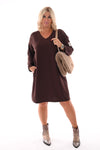 Sweaterdress v-hals applicatie donkerbruin