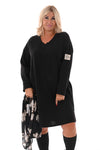 Sweaterdress v-hals applicatie zwart