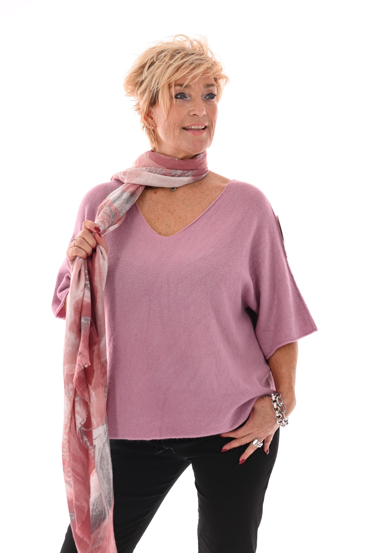 Sjaal landscape glitters roze/grijs