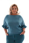 Vleermuis trui korte roezel mouwen glitter blauw
