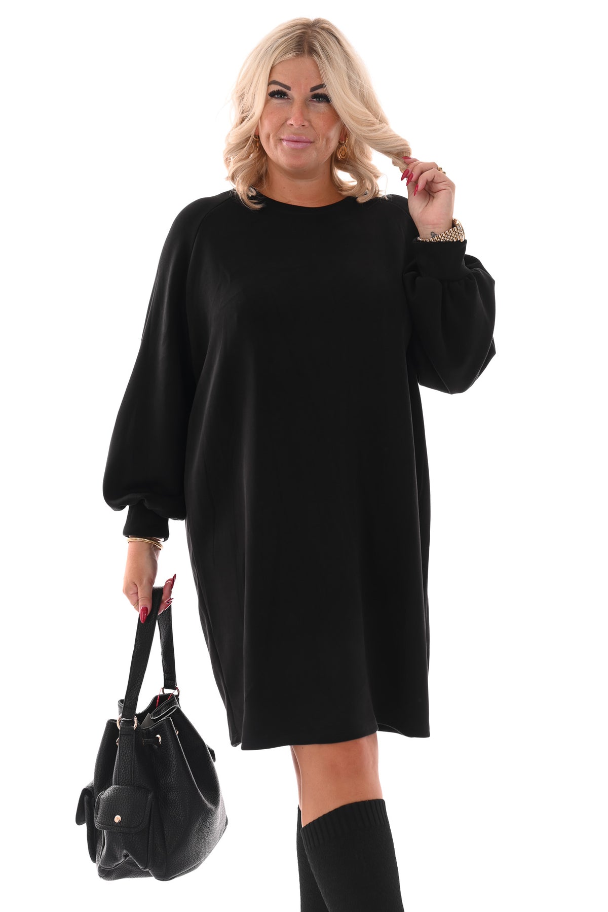 Sweaterdress pofmouwen zwart