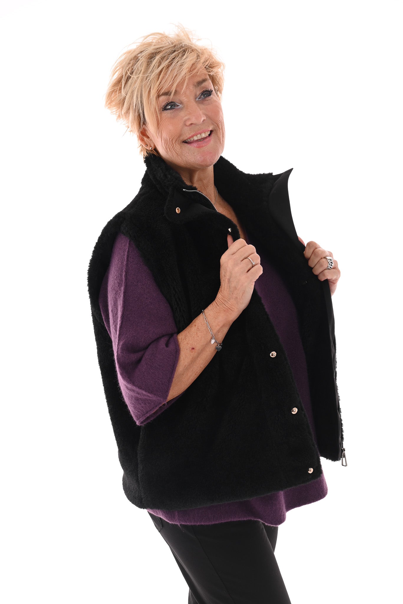Bodywarmer faux fur zwart