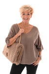 Faux fur suedinelook schouder tas beige
