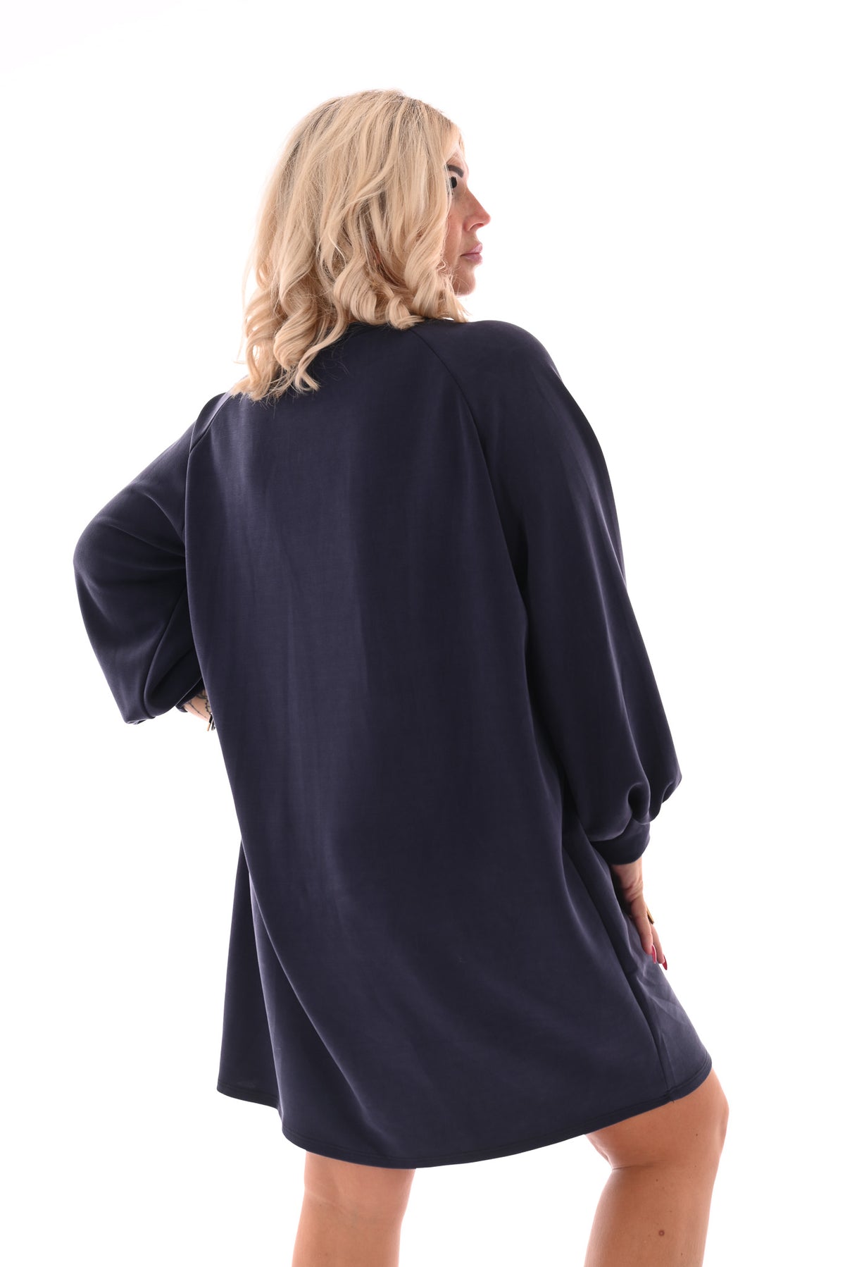 Sweaterdress pofmouwen marineblauw