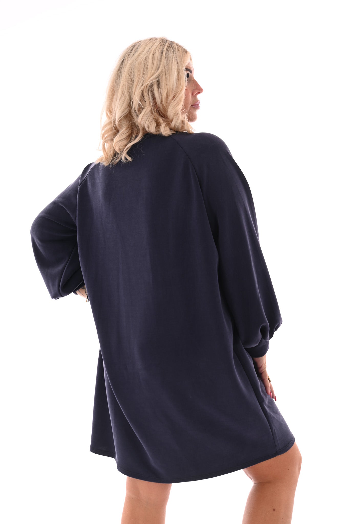 Sweaterdress pofmouwen marineblauw