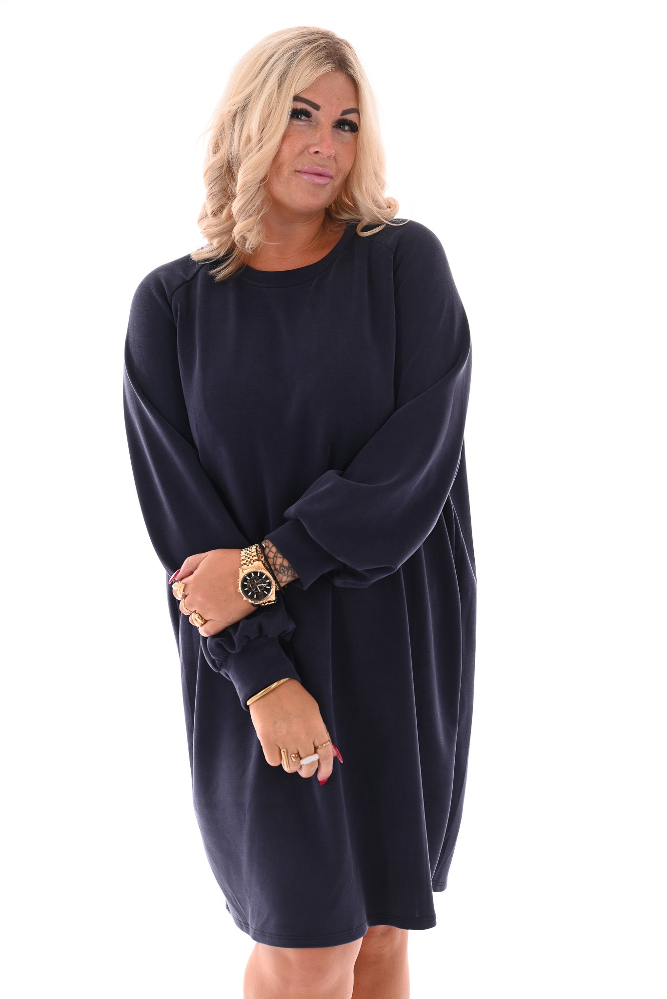 Sweaterdress pofmouwen marineblauw
