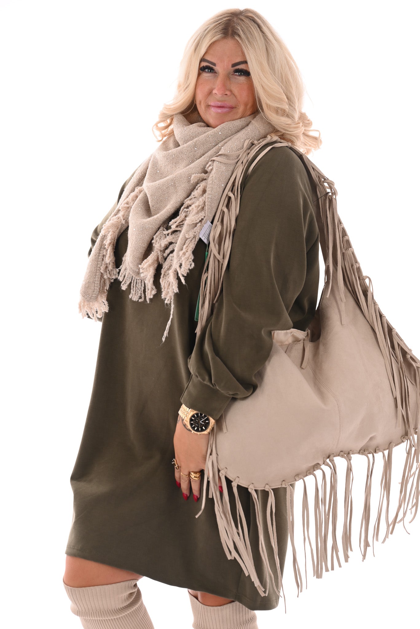 Sweaterdress pofmouwen groen
