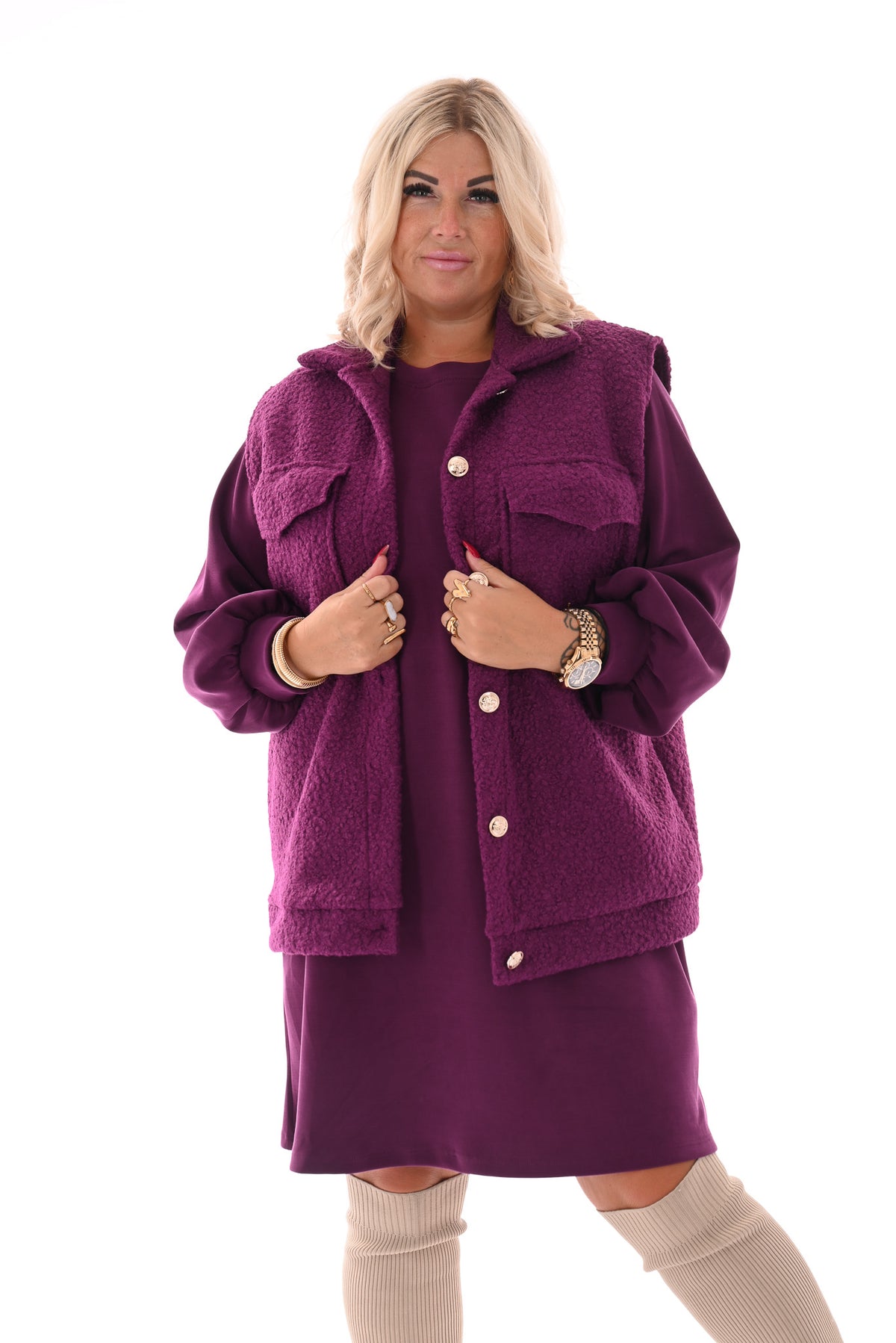 Boucle gilet met knopen en zakken magenta