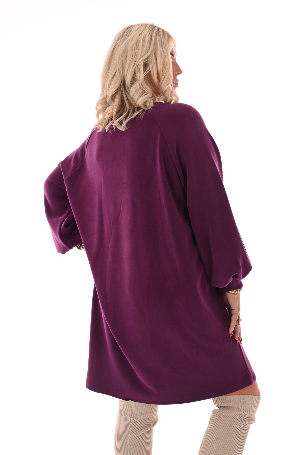 Sweaterdress pofmouwen paars