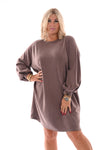 Sweaterdress pofmouwen taupe