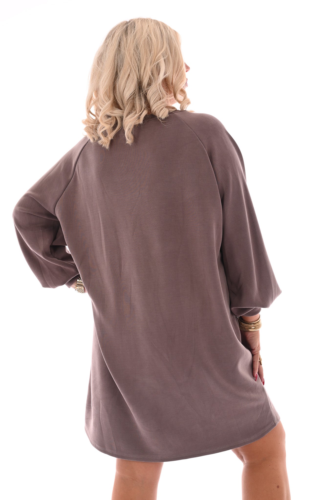 Sweaterdress pofmouwen taupe