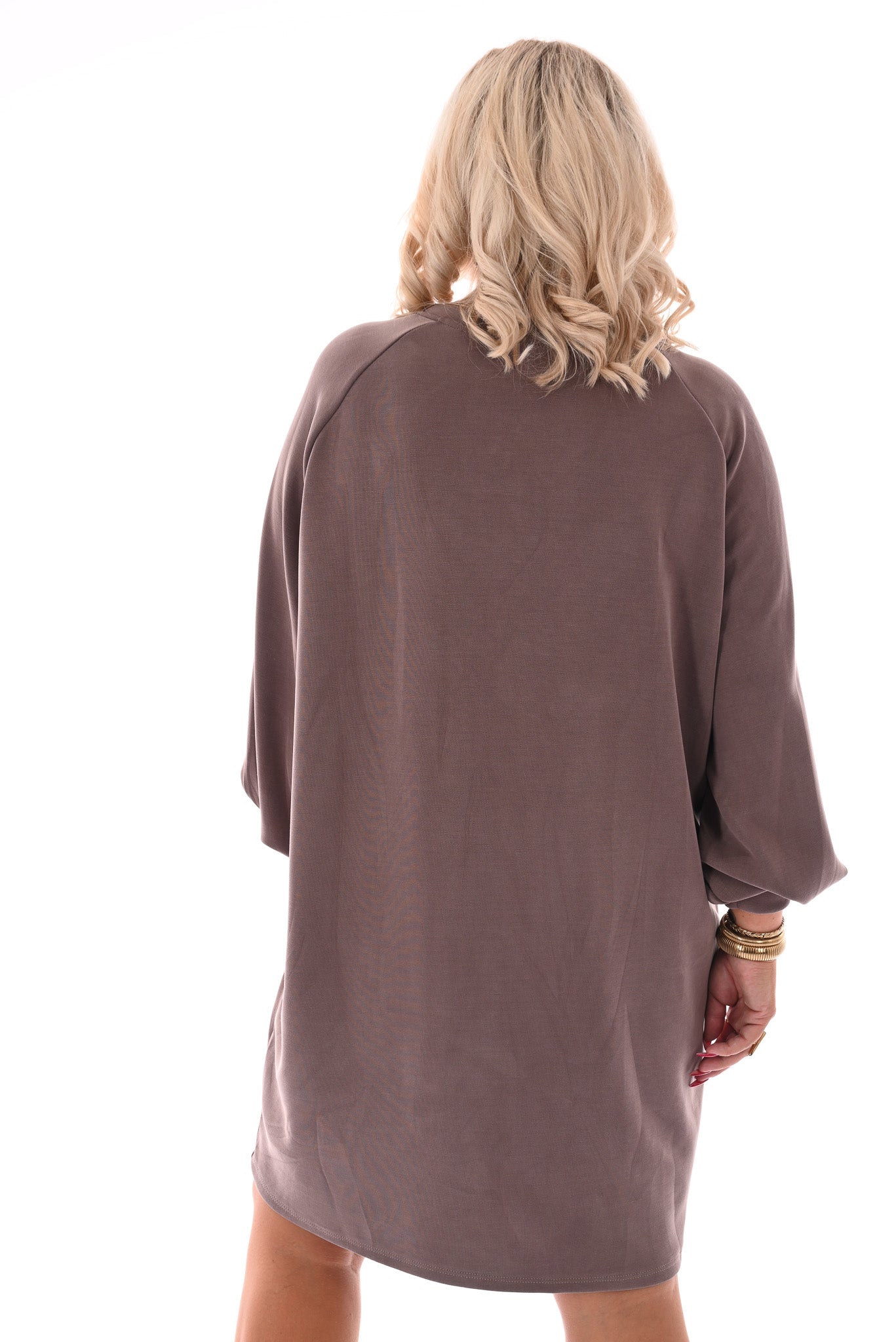 Sweaterdress pofmouwen taupe