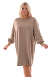 Sweaterdress pofmouwen beige