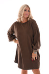 Sweaterdress pofmouwen bruin