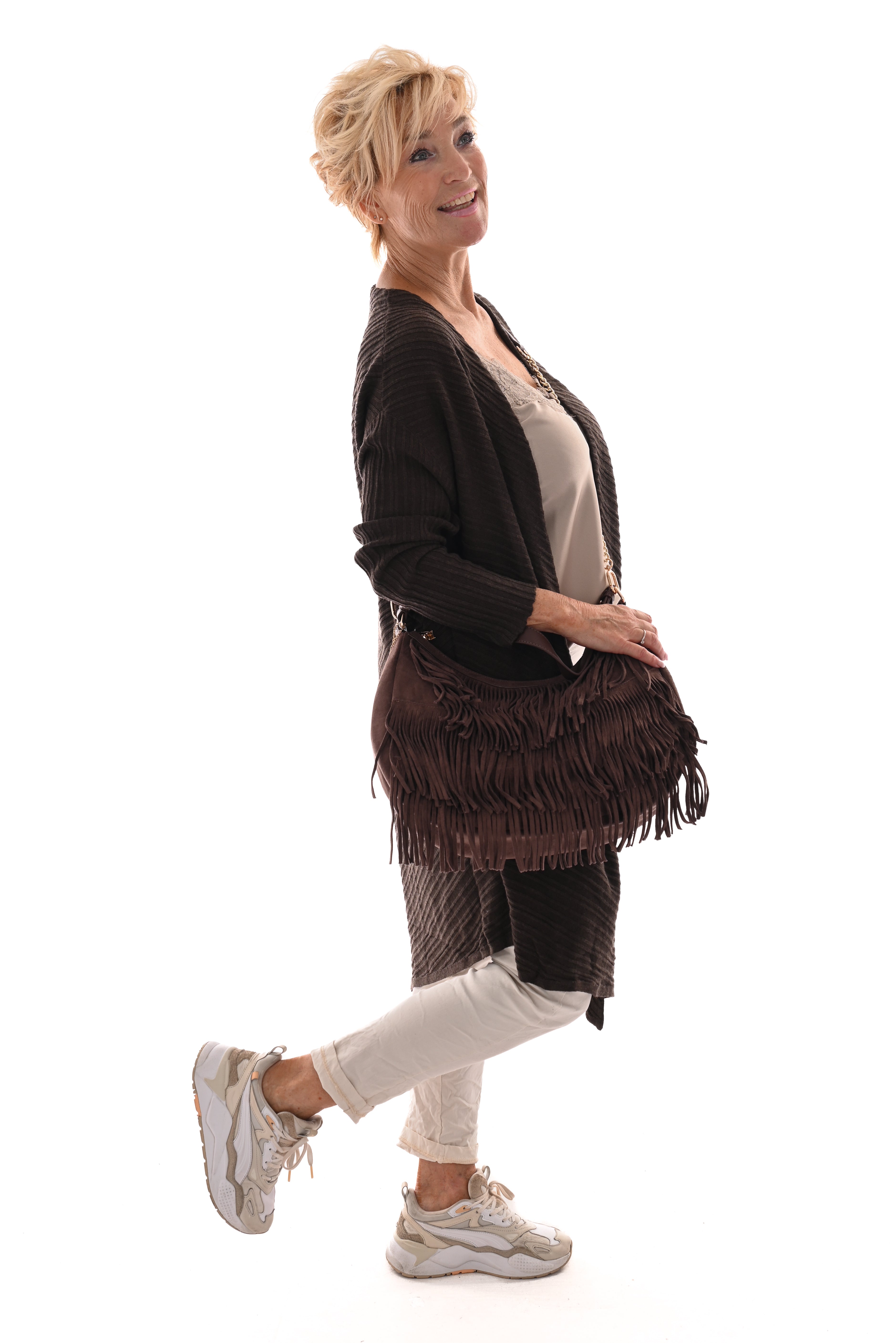 Vest half lang lines donkerbruin