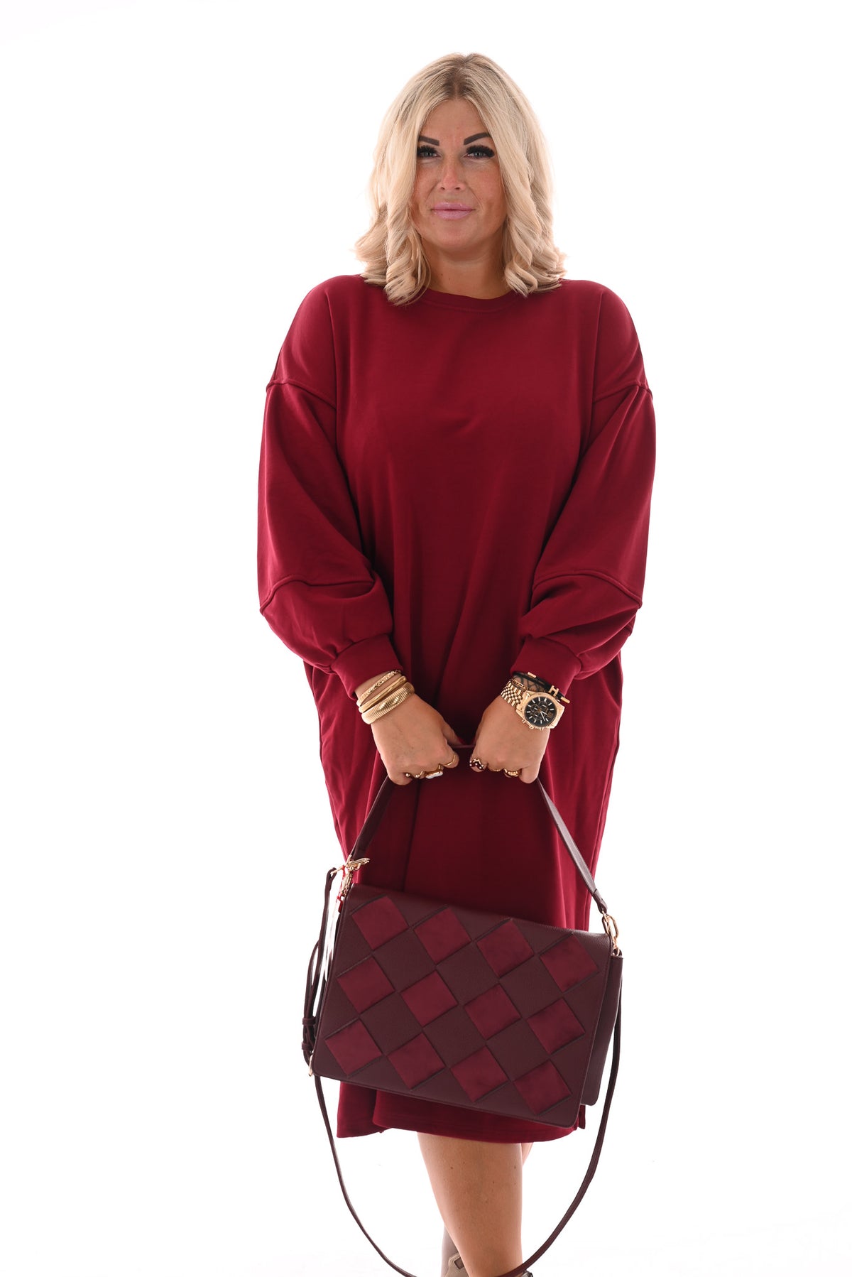 Sweaterdress met zakken bordeaux