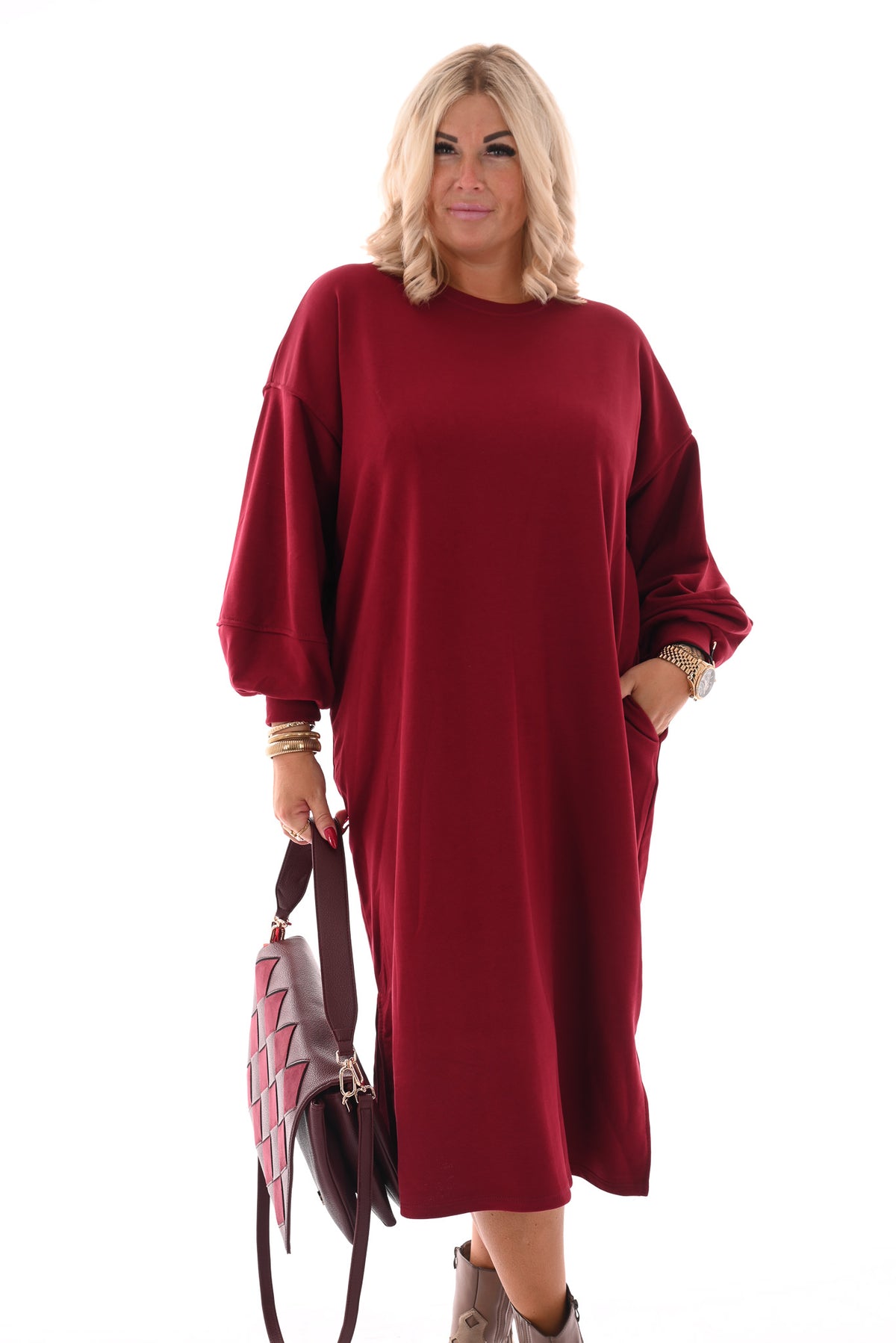 Sweaterdress met zakken bordeaux
