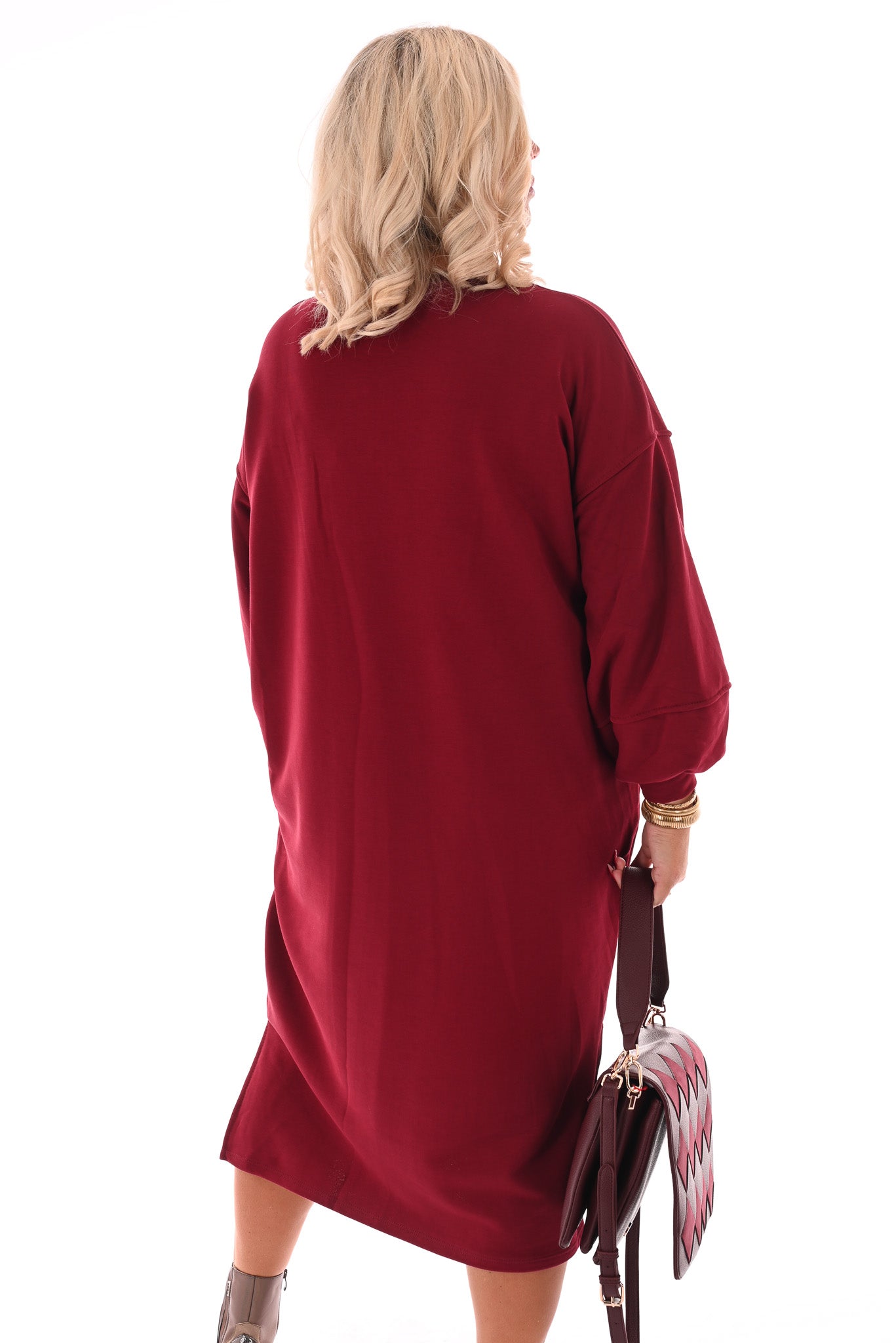 Sweaterdress met zakken bordeaux