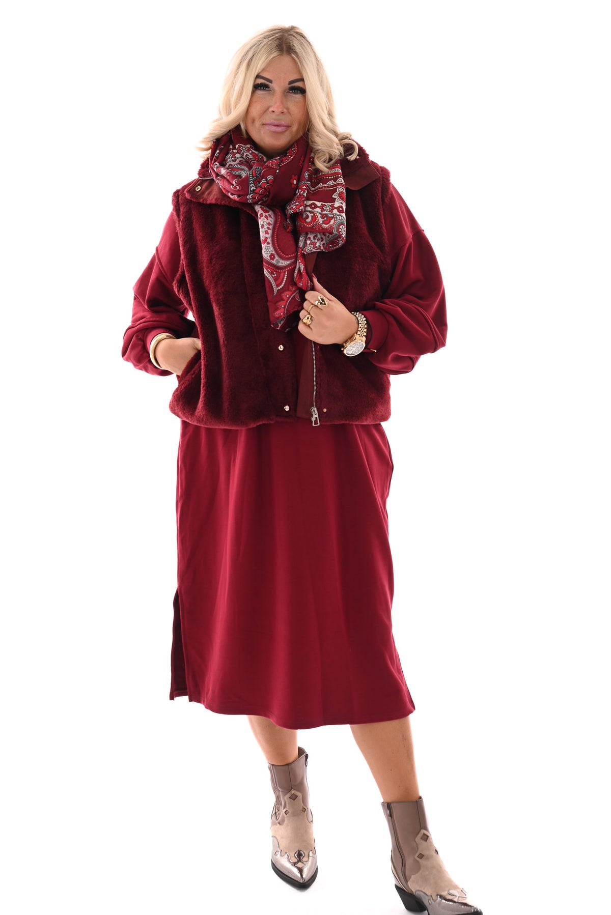 Bodywarmer faux fur bordeaux