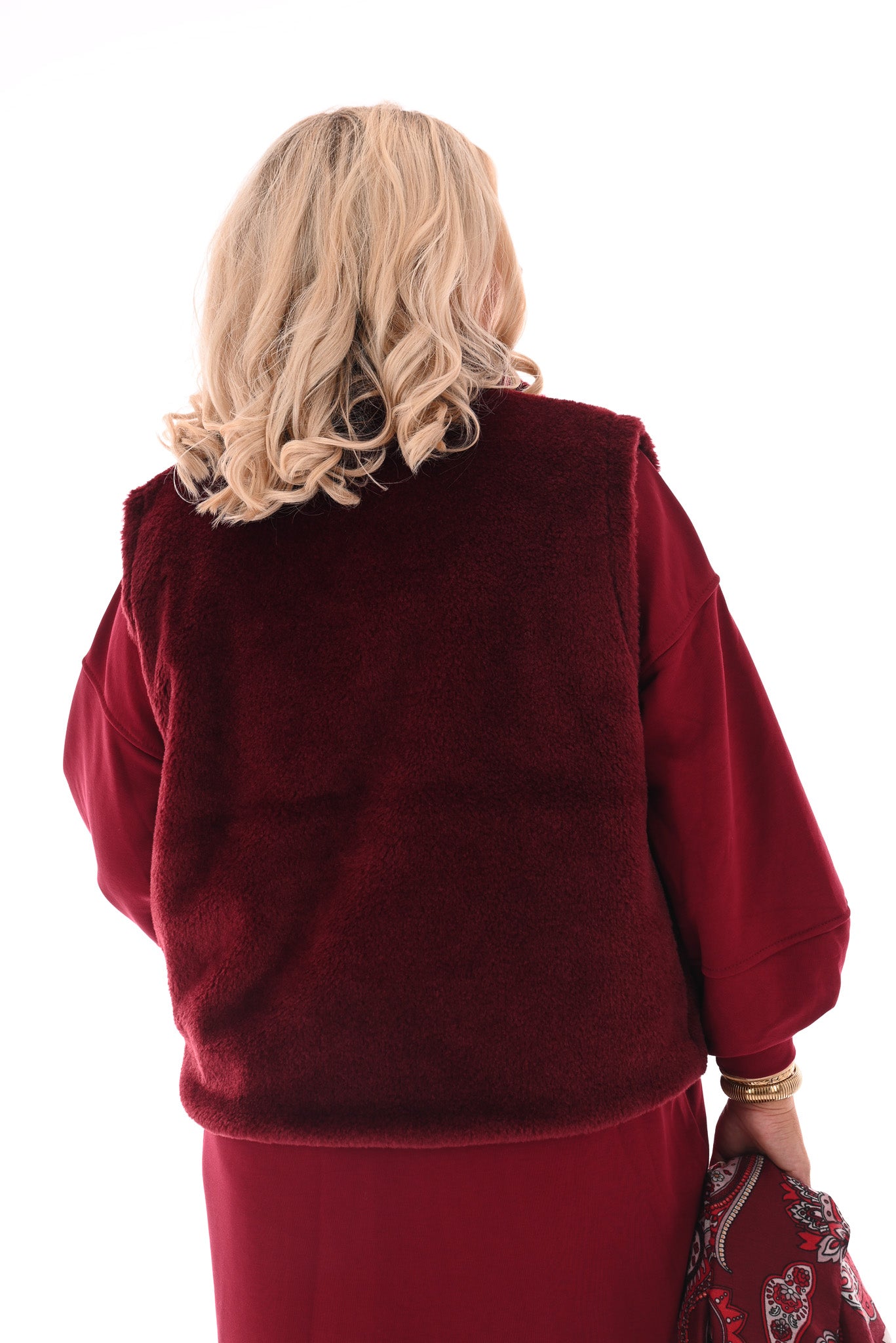 Bodywarmer faux fur bordeaux