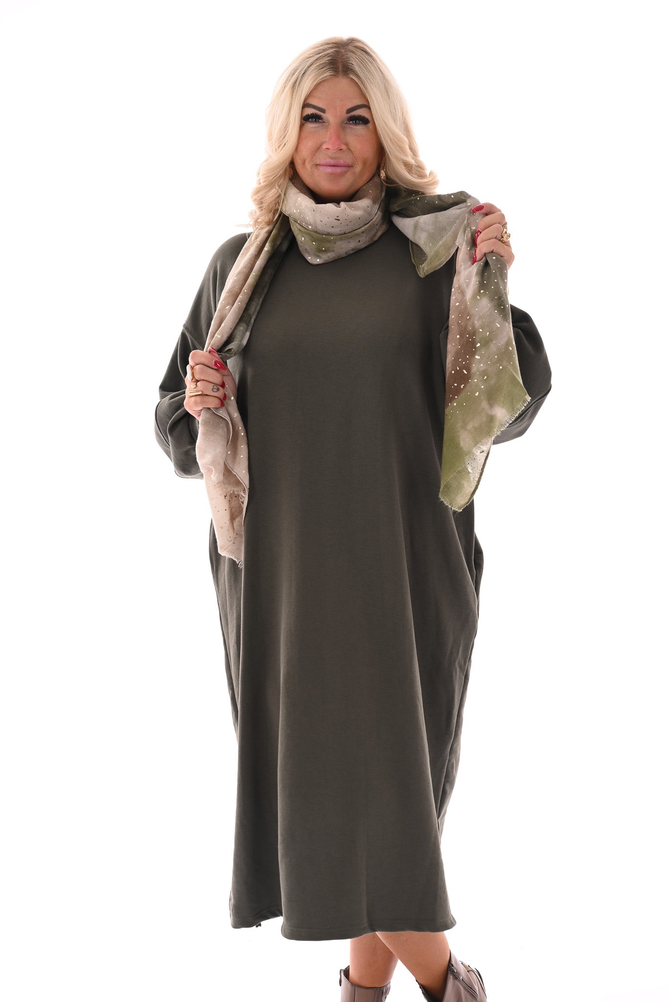 Sweaterdress met zakken legergroen