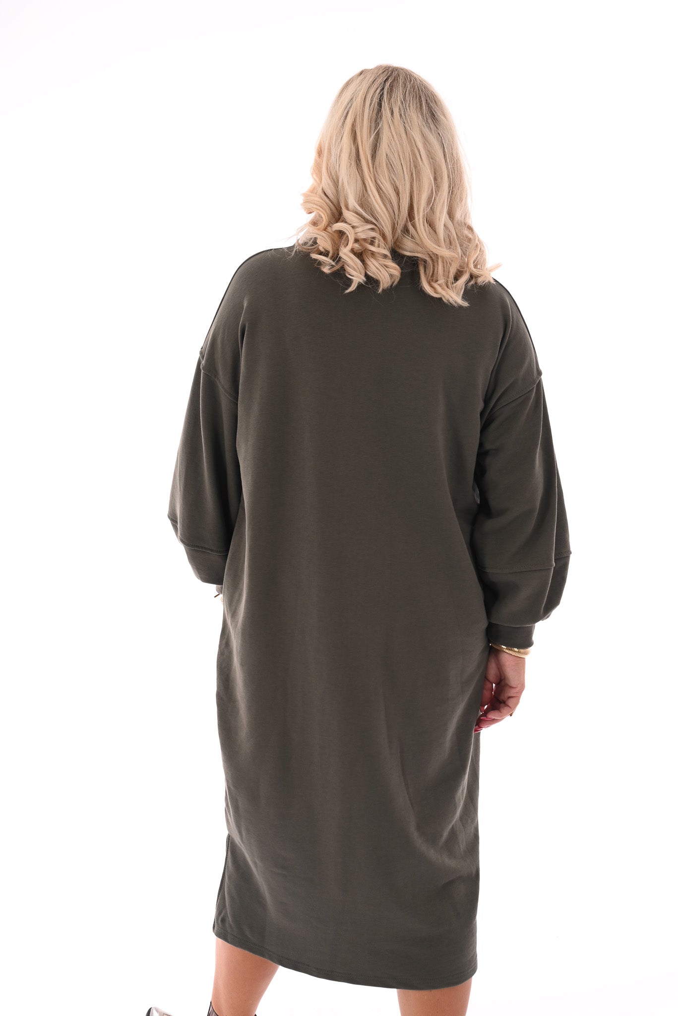 Sweaterdress met zakken legergroen