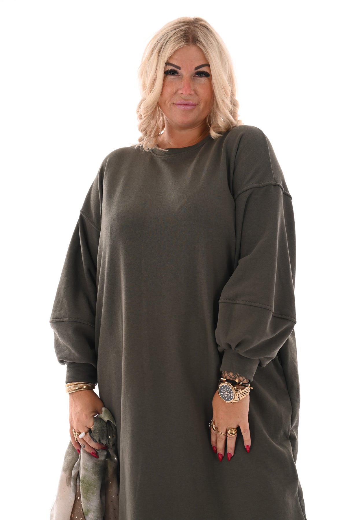 Sweaterdress met zakken legergroen