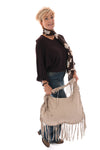 Suedinelook schoudertas franjes beige