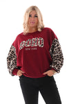 Sweater Soho panterprint mouwen bordeaux