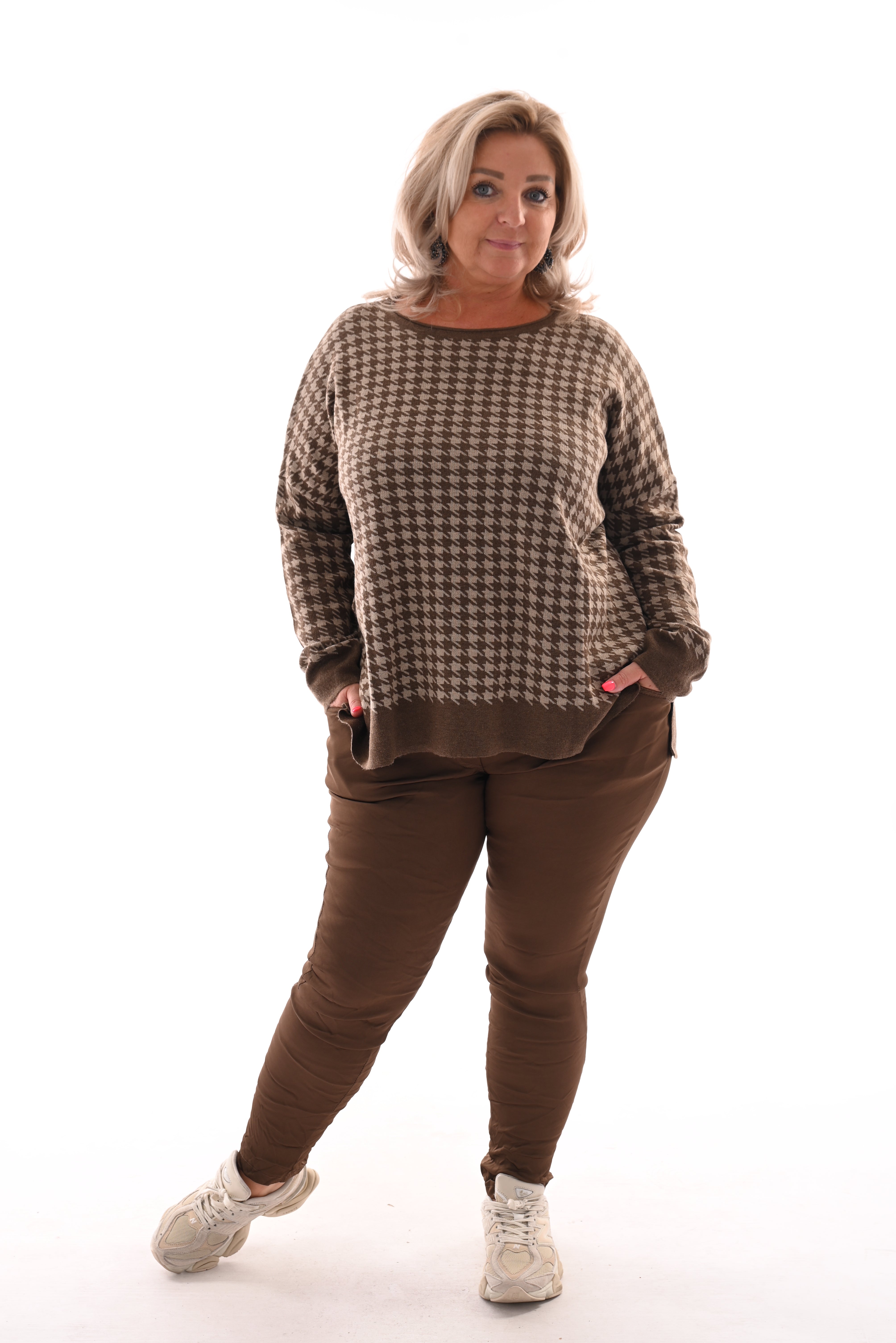 Trui pied-de-poule bruin